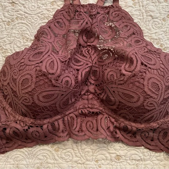 Pink by Victoria Secret Mauve Lace Size M Racerback Push Up Lace High Neck Bra - Picture 4 of 9